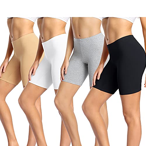 Wirarpa Ladies Anti Chafing Shorts Womens Boxers Underwear Cotton Cycling Shorts Leggings for Under Dresses 4 Pack Black Grey Beige White Size 3xl