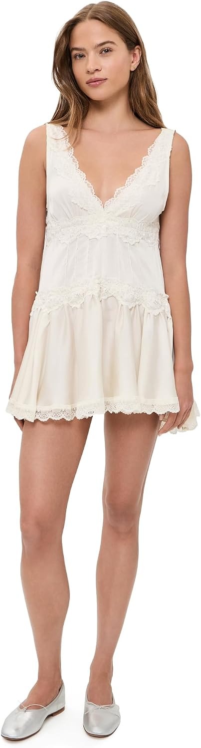 Free People Women's in This Groove Mini Slip Dress, Tofu, Xl