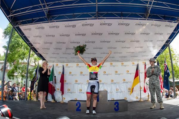 Evelyn Stevens (Specialized-Lululemon) finishes the race off in yellow.