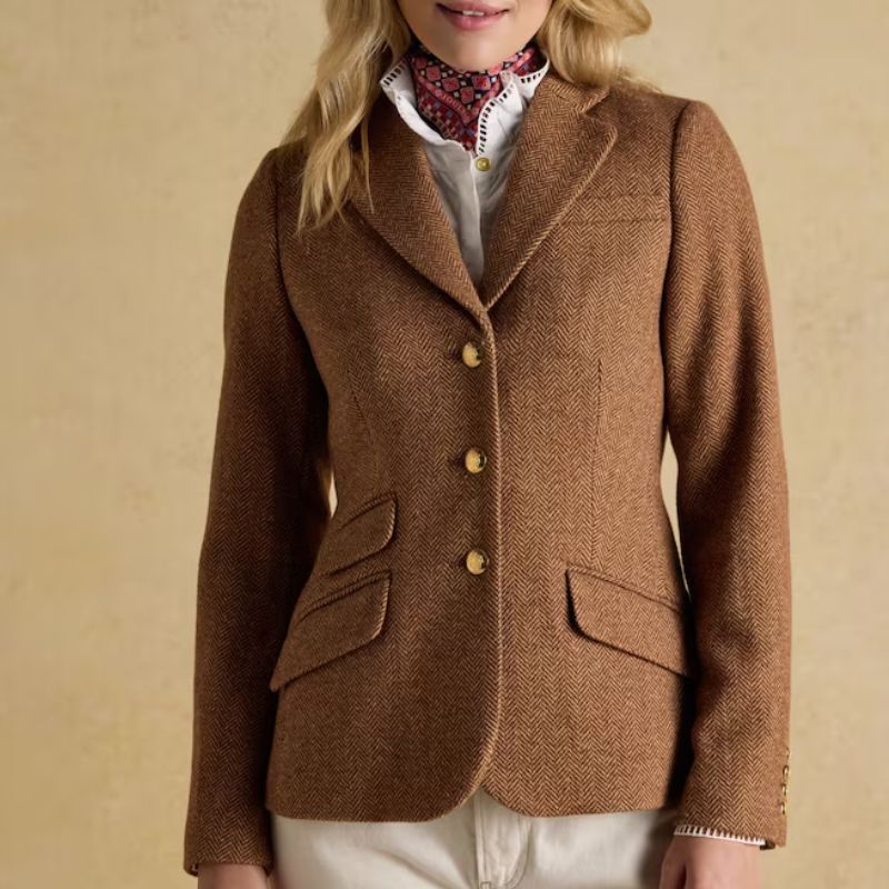 Canterley Brown Herringbone Tweed Blazer on model