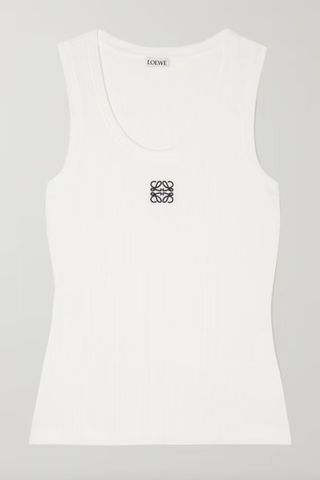 Loewe Embroidered ribbed stretch-cotton tank