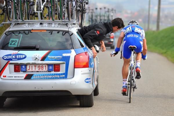 Tom Boonen (Quick Step) gets some support from his team