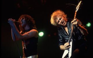 Singer Gary Barden, left, and guitarist Michael Schenker of the Michael Schenker Group perform at the Aragon Ballroom in Chicago, Illinois, November 28, 1980.