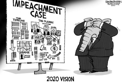 Political Cartoon U.S. Trump GOP impeachment denial evidence
