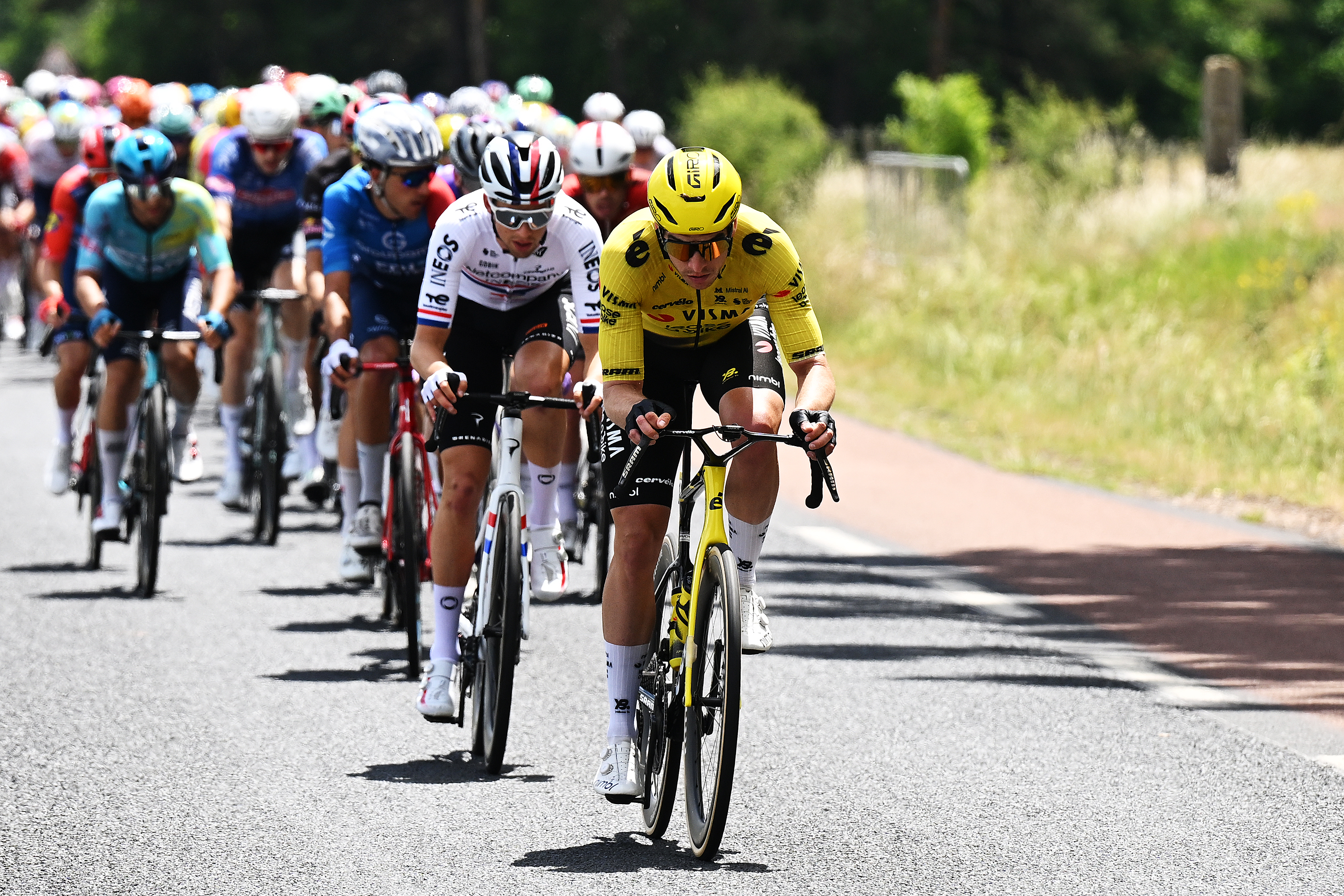 MONTROND-LES-BAINS, FRANCE - JUNE 10: Edoardo Affini of Italy and Team Visma | Lease a Bike competes during the 78th Tour Auvergne-Rhone-Alpes 2026, Stage 4 a 167.4km stage from Le Puy-en-Velay to Montrond-les-Bains / #UCIWT / on June 10, 2026 in Montrond-les-Bains, France. (Photo by Dario Belingheri/Getty Images)