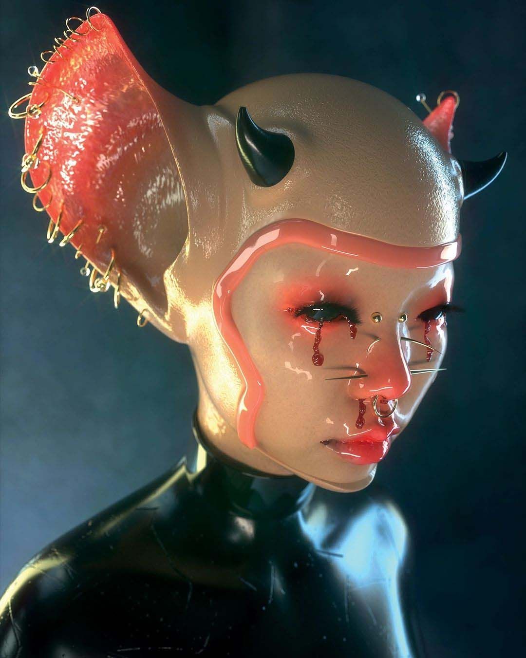 AI mouse devil creature with lots of piercings