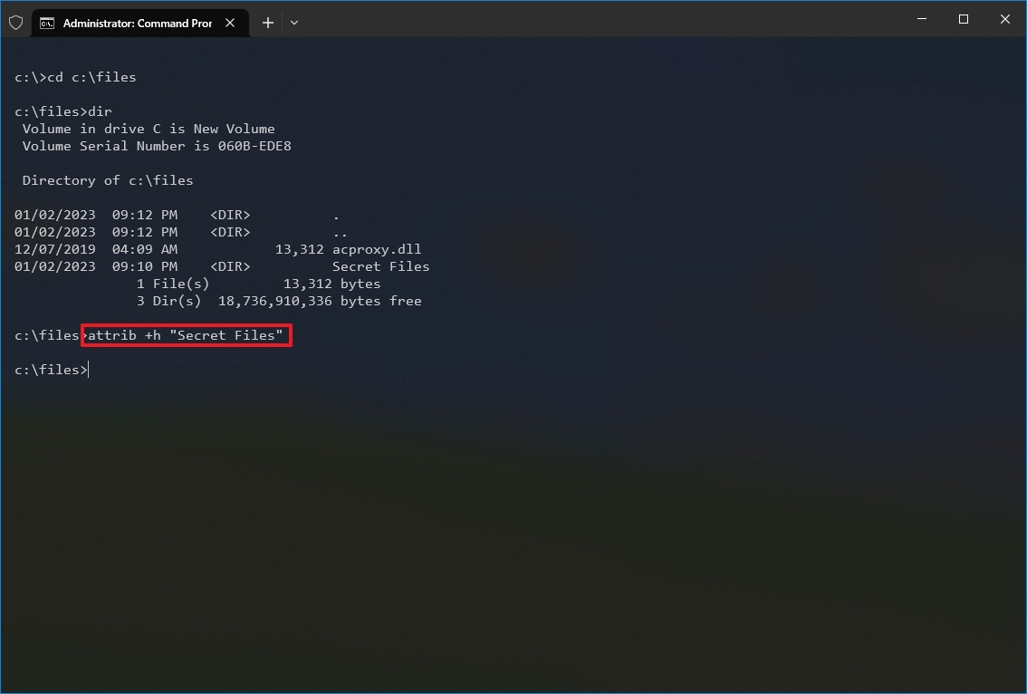 Command Prompt hide file and folder