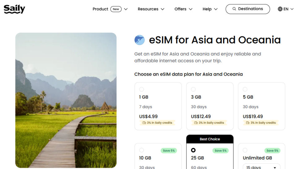 Saily website screenshot (February 2026)