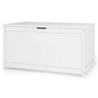 A white toy box with hinged lid