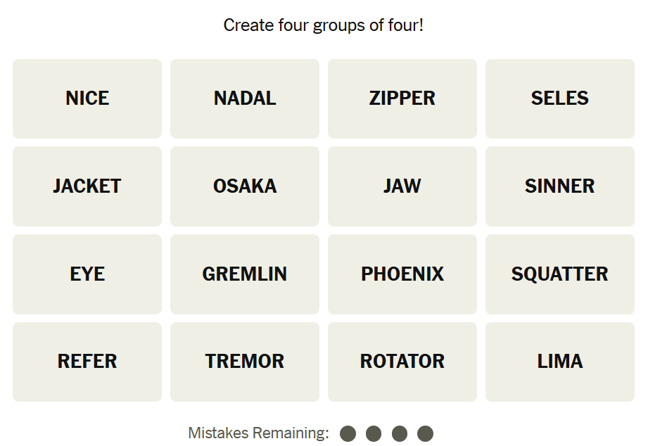 The New York Times Connections puzzle on March 8, 2026