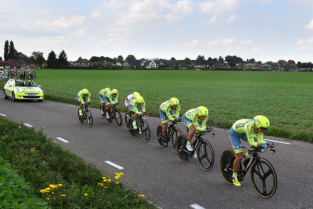 Tinkoff en route during the Eneco team time trial