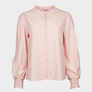 gingham blouse ruffle neck