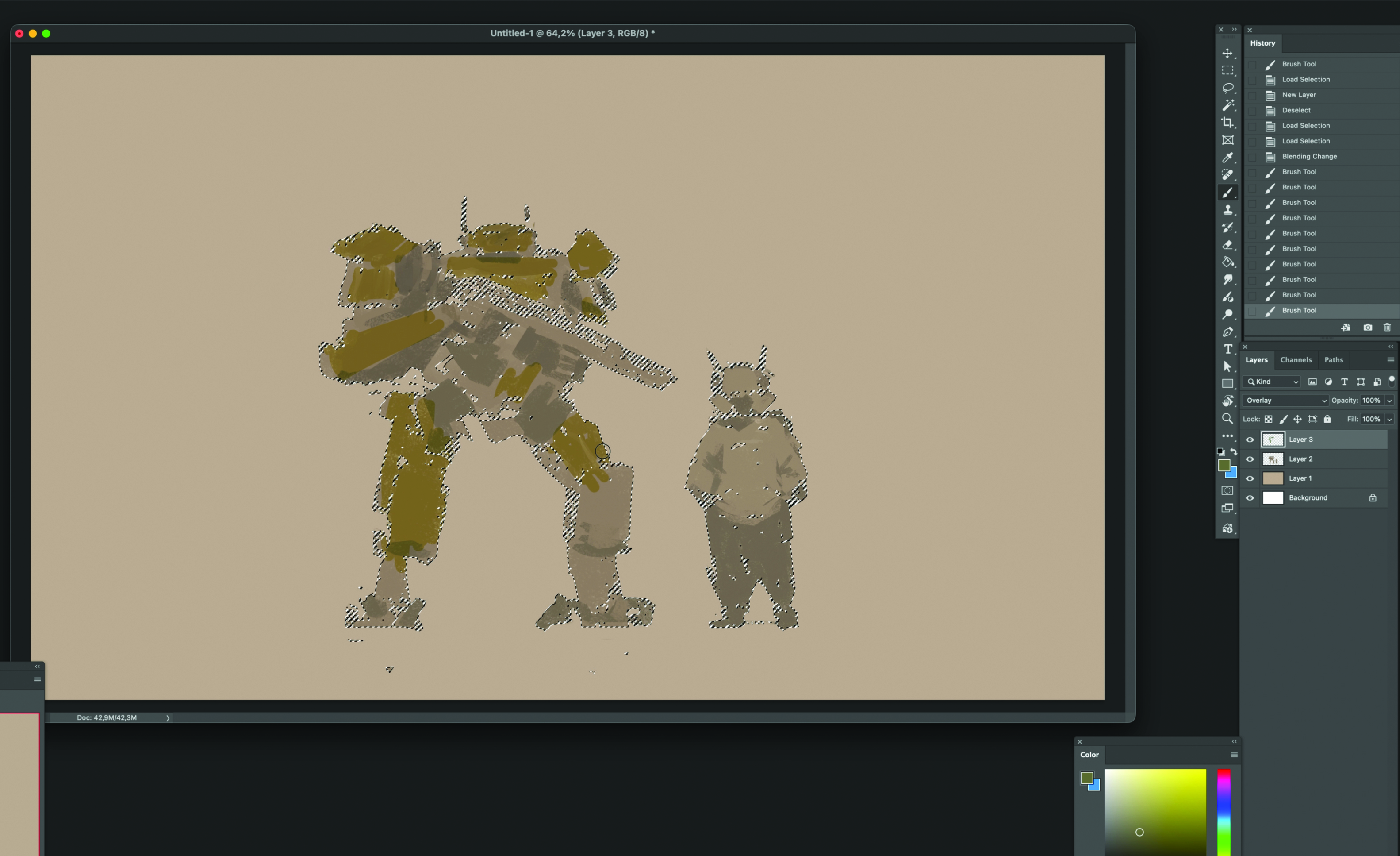 Part of the process of creating concept art with a robot character
