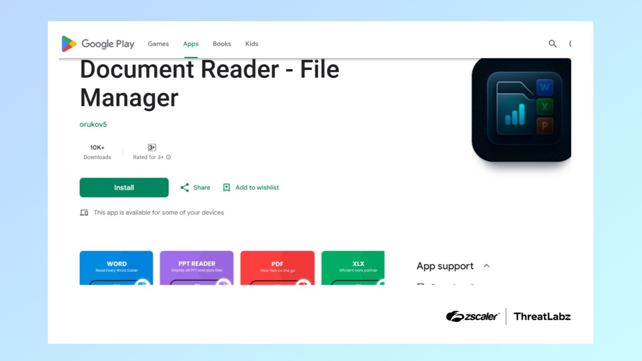 An example of a malicious app found on the Google Play Store by ZScaler's ThreatLabs security researchers