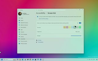 Screen Tint settings with the feature enabled on Windows 11.