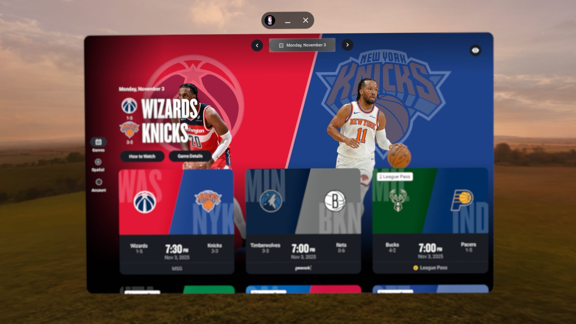 NBA app on Galaxy XR