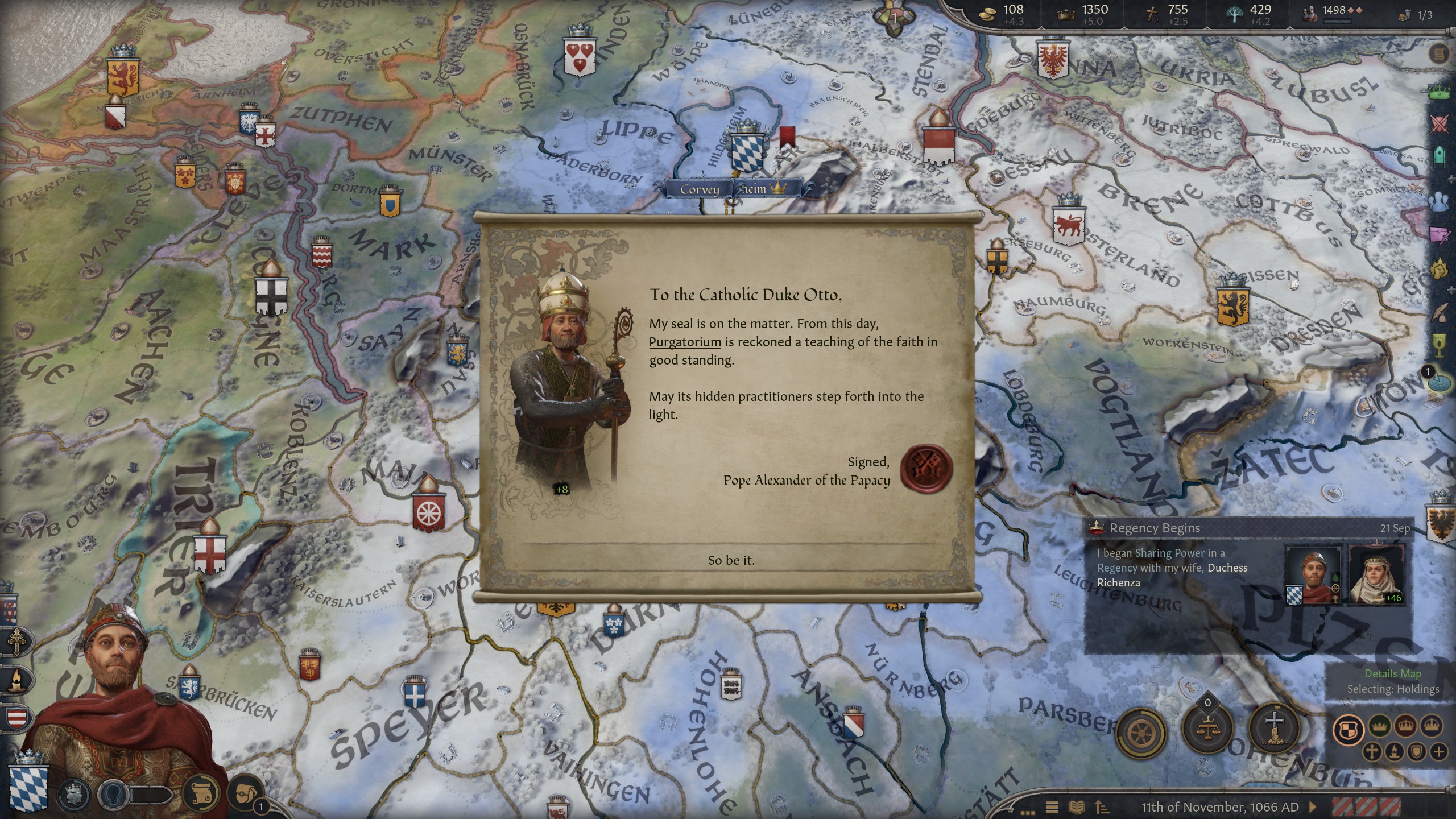 Receiving a letter from the Pope.
