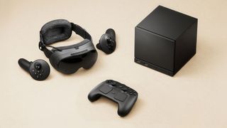 A promotional group image of the Valve Steam Frame, Steam Machine, and Steam Controller