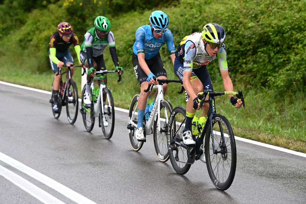 GRAN SASSO DITALIA CAMPO IMPERATORE ITALY MAY 12 Simone Petilli of Italy and Team Intermarch Circus Wanty competes in the breakaway during the 106th Giro dItalia 2023 Stage 7 a 218km stage from Capua to Gran Sasso dItalia Campo Imperatore 2123m UCIWT on May 12 2023 in Gran Sasso dItalia Campo Imperatore Italy Photo by Tim de WaeleGetty Images