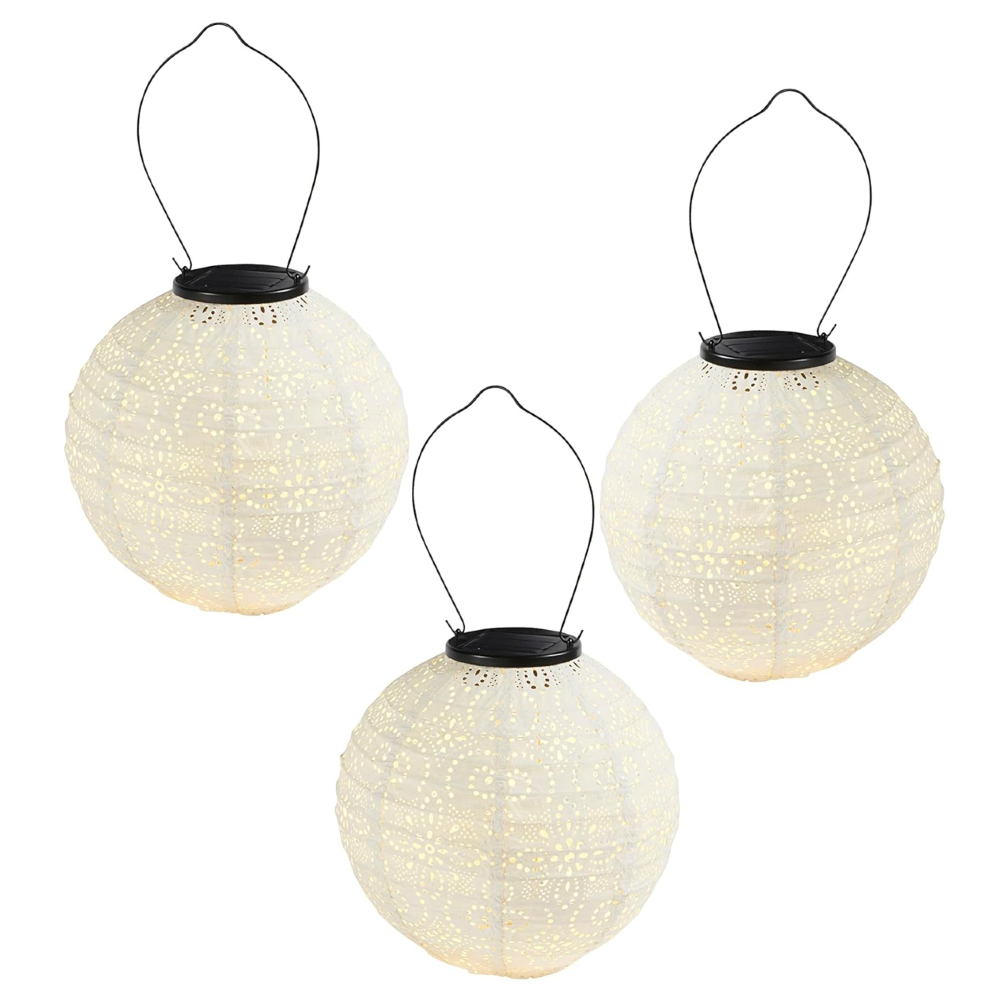 Lights4fun Set of 3 Outdoor Solar Powered Tyvek Moroccan White Decorative Garden &amp;amp; Patio Hanging Lantern Lights
