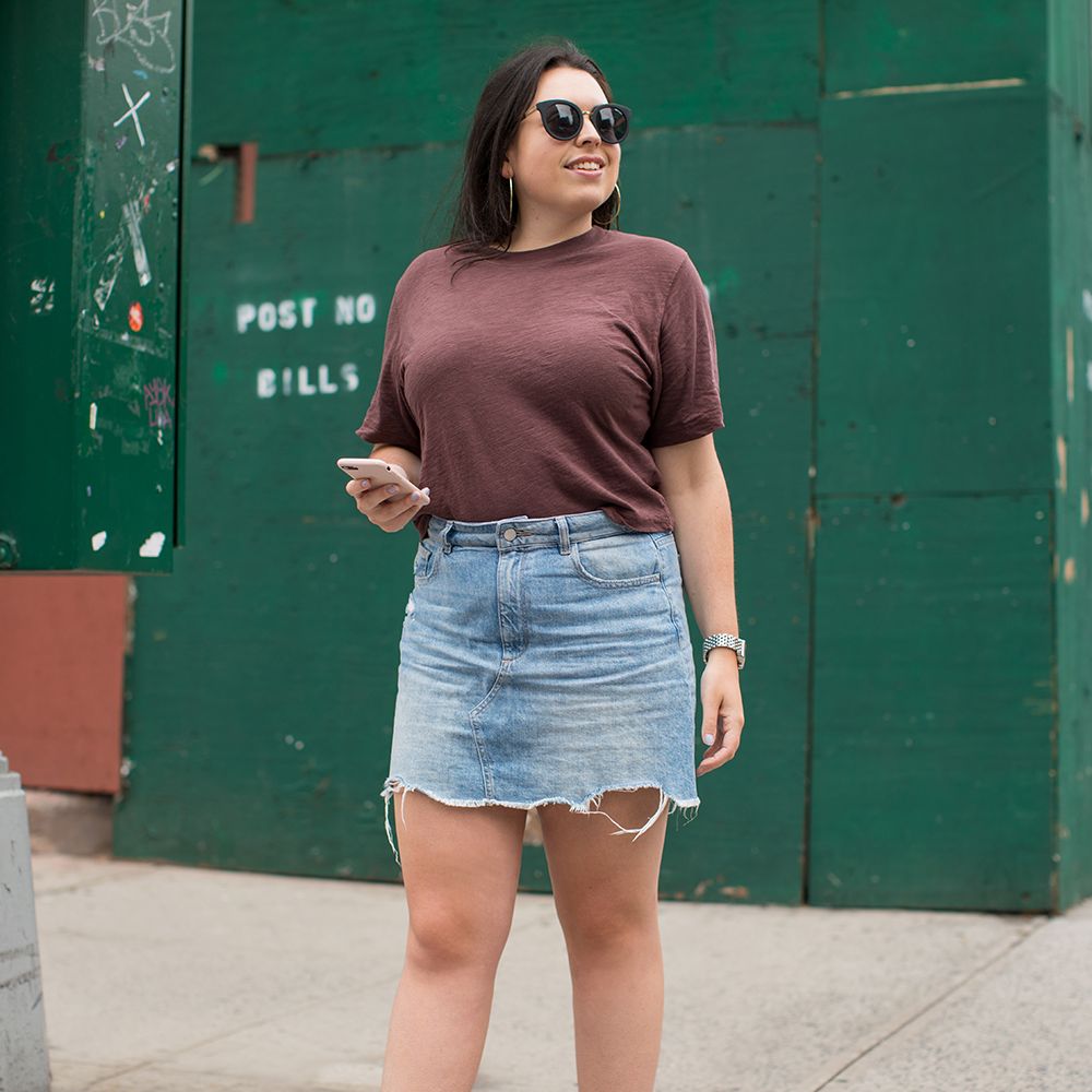 T shirt and outlet jean skirt