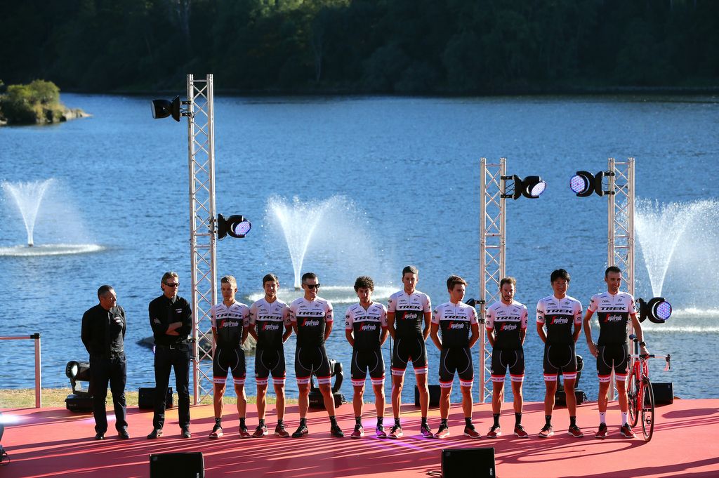 Trek-Segafredo are presented to the stage