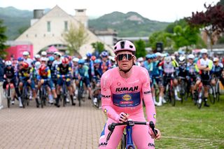 CASTEL DI SANGRO ITALY MAY 16 Mads Pedersen of Denmark and Team Lidl Trek Pink Leader Jersey prior to the 108th Giro dItalia 2025 Stage 7 a 168km stage from Castel di Sangro to Tagliacozzo Marsia 1424m UCIWT on May 16 2025 in Castel di Sangro Italy Photo by Tim de WaeleGetty Images