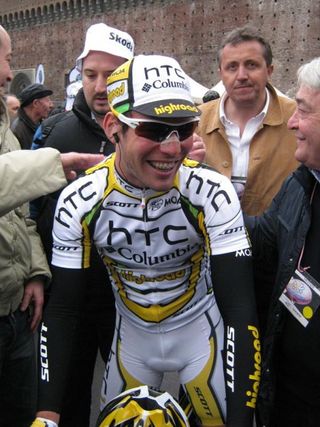 Mark Cavendish (HTC-Columbia) looked relaxed and happy at the start of Milan-San Remo