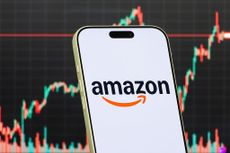 Amazon logo with share price chart in background