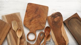 An array of wooden utensils
