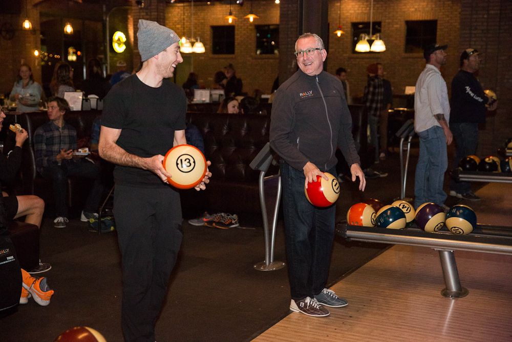 Ryan Anderson and team owner Charles Aaron get ready to bowl at Rally winter camp
