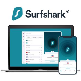 Surfshark VPN running on a laptop and phone
