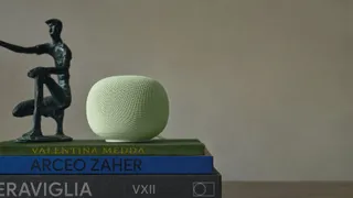 Google Home smart speaker in green on some books