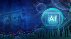 AI technology bubble concept stock market crash artificial intelligence chip inside a bubble with financial stock market chart