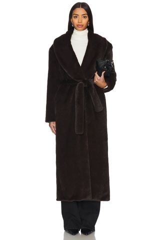 Faux Fur Long Line Belted Coat