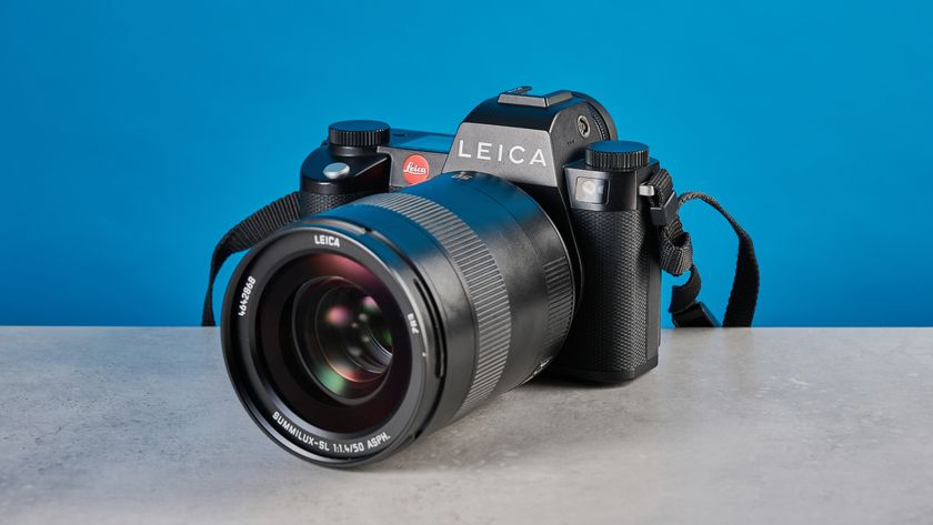 A black Leica SL3 mirrorless full frame camera