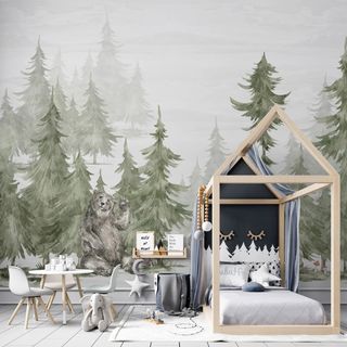 woodland wallpaper mural with bear