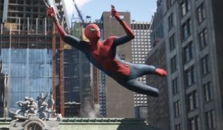 Spider-Man: Far From Home Spider-Man takes a selfie while swinging