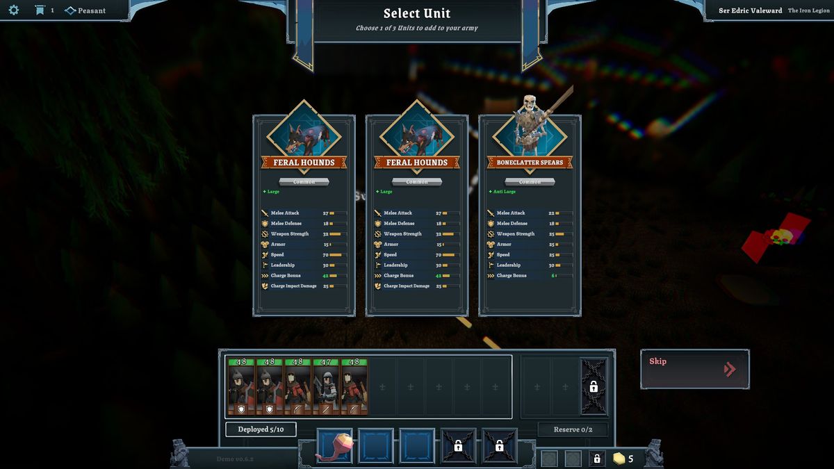 Various screenshots of the Tabletop Tavern demo, displaying mechanics and choices made in the roguelike RTS.