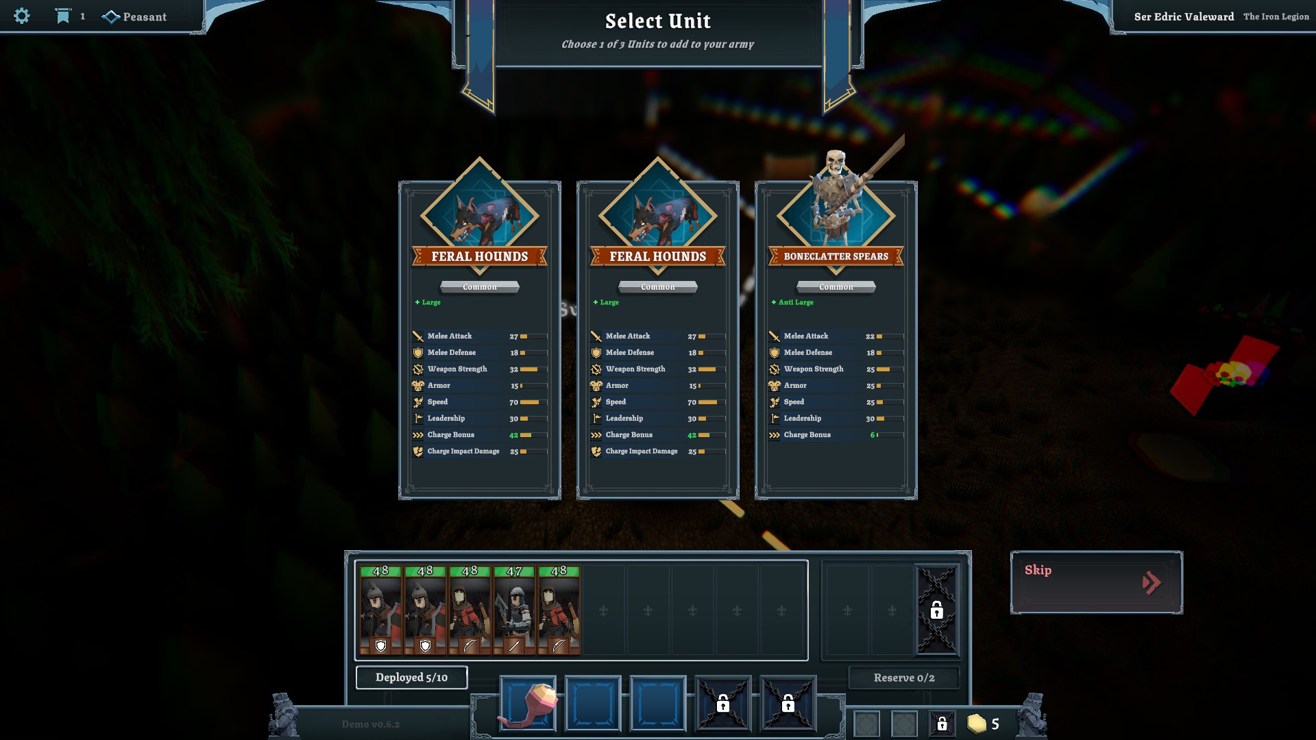 Various screenshots of the Tabletop Tavern demo, displaying mechanics and choices made in the roguelike RTS.