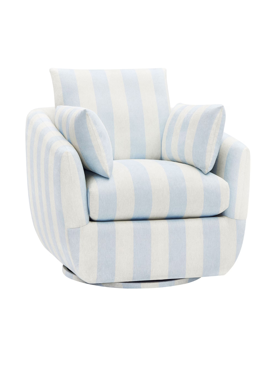 a blue and white swivel chair