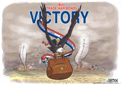 Political cartoon U.S. Trump trade war farm bailout