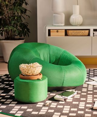 A green inflatable gaming chair from IKEA