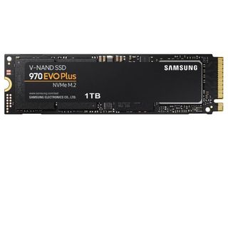 A Samsung 970 EVO Plus SSD against a white background