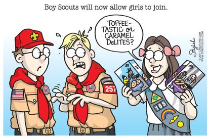 Editorial cartoon U.S. Boy Scouts girls