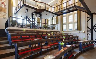 Auditorium Bar, the terraced seats of the lecture amphitheatre now repurposed as gathering spots