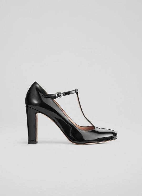 Annalise Black Patent Leather T-Bar Mary Jane Shoes