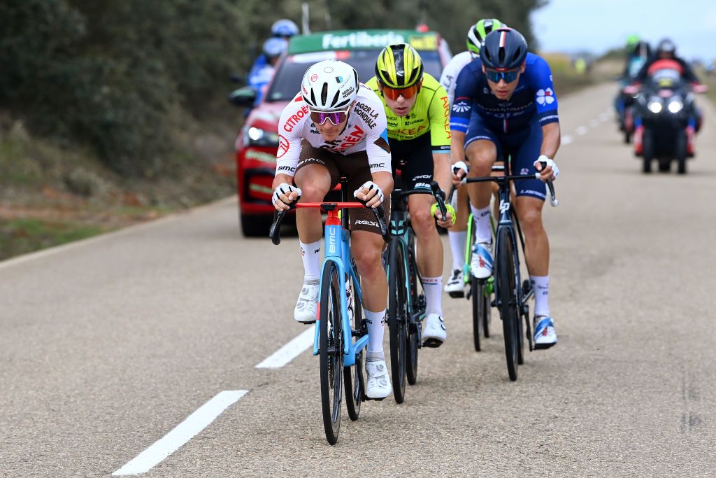SCAR SPAIN SEPTEMBER 15 Paul Lapeira of France and Team Ag2rCitron competes in the breakaway during the 78th Tour of Spain 2023 Stage 19 a 1771km stage from La Baeza to scar UCIWT on September 15 2023 in scar Spain Photo by Tim de WaeleGetty Images