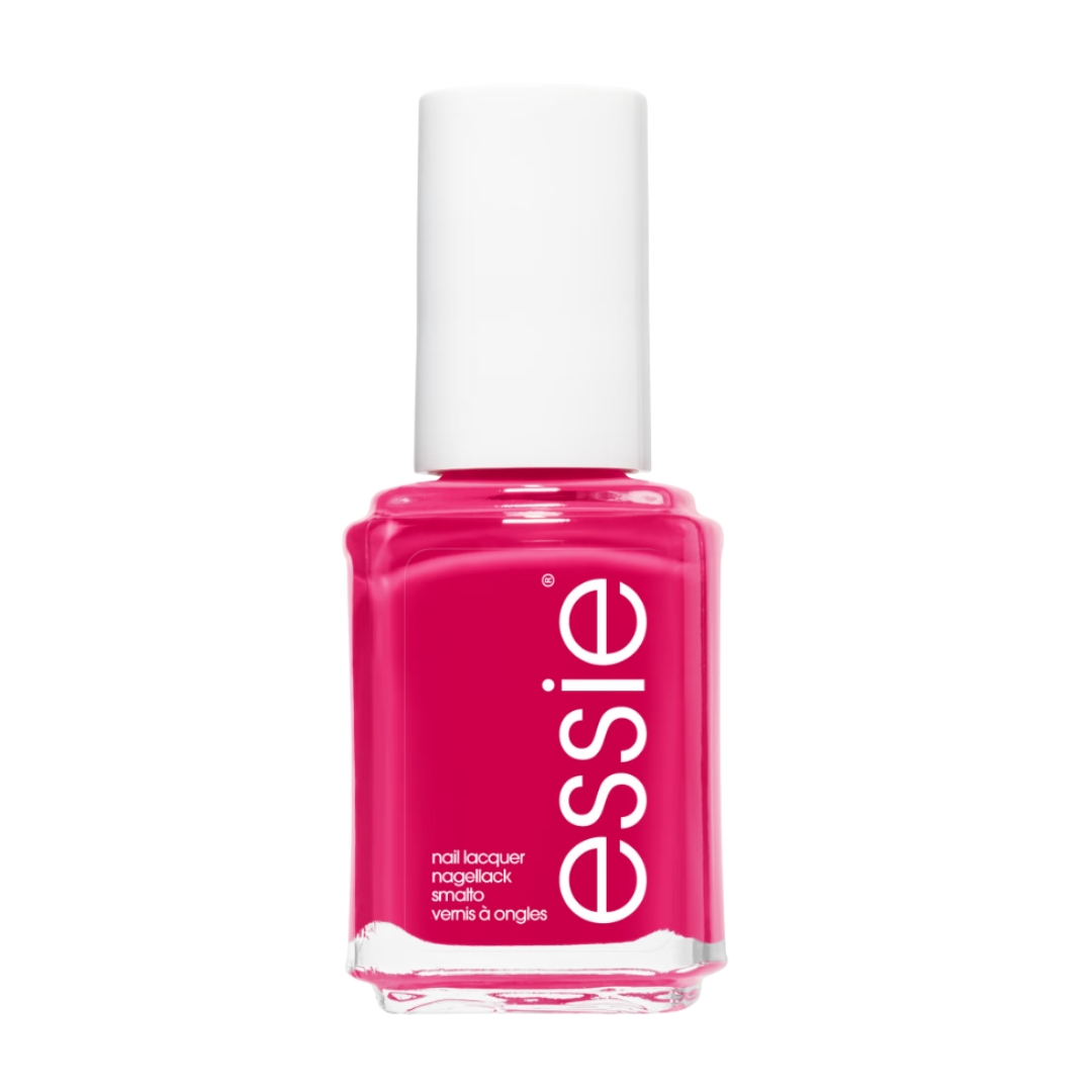A product shot of the essie Nail Polish in shade 27 Watermelon (a hot pink), pictured on a white background