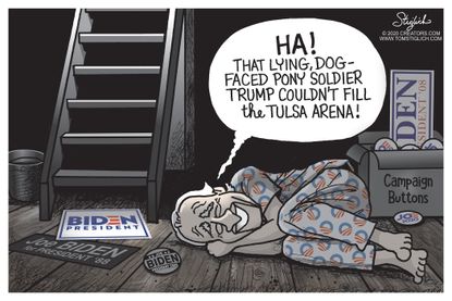 Political Cartoon U.S. Trump Tulsa rally Biden basement
